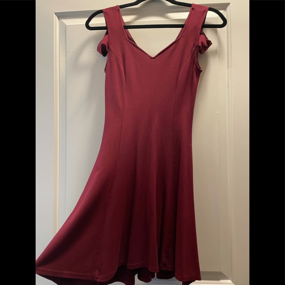 Cold Shoulder Red Fit And Flare Dress XS